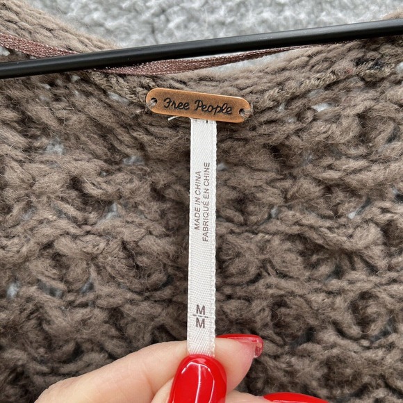 Free People Sweater Brown Oversized Fuzzy V Neck Pullover - Picture 3 of 9